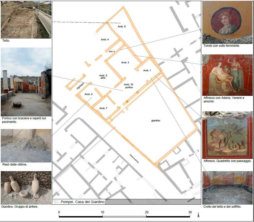 V.3 Pompeii. Casa del Giardino. May 2018. Parco Archeologico di Pompei plan of the house.
Parco Archeologico di Pompei planimetria della casa.
Photograph © Parco Archeologico di Pompei.